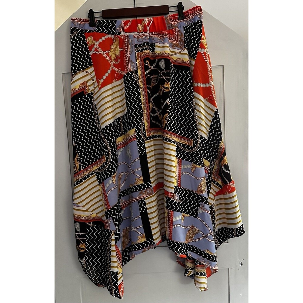 Andrew Marc Scarf Print Asymmetrical Skirt XL Chain Pattern NWT